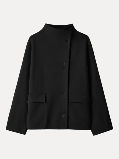 Oglmove Fuzzluxe Mock Neck Long Sleeve Button-down Jacket With Pockets In Black
