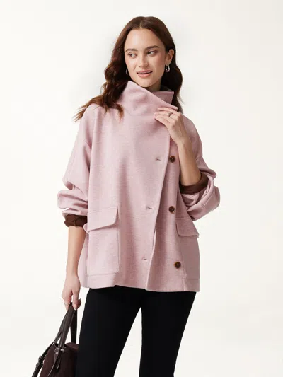 Oglmove Fuzzluxe Mock Neck Long Sleeve Button-down Jacket With Pockets In Pink