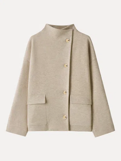 Oglmove Fuzzluxe Mock Neck Long Sleeve Button-down Jacket With Pockets In Neutral