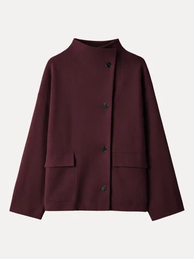 Oglmove Fuzzluxe Mock Neck Long Sleeve Button-down Jacket With Pockets In Burgundy