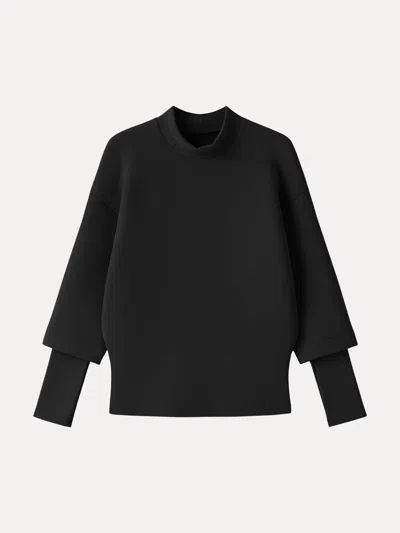 Oglmove Fuzzluxe Mockneck Sleeve-warmer Top In Black