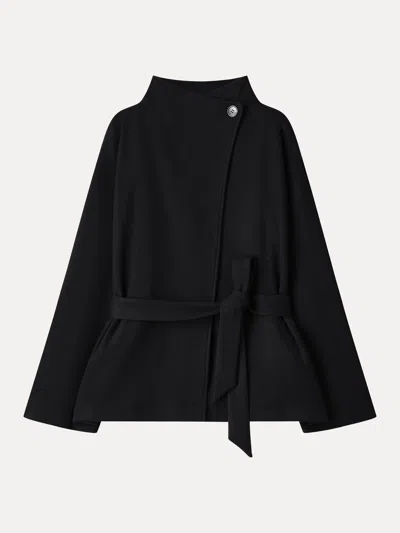 Oglmove Fuzzluxe Waterfall Lapel Belted Jacket With Pockets In Black