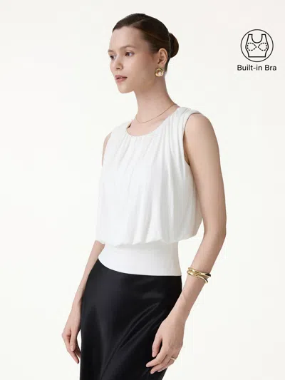 Oglmove Gathered Sleeveless Bra Top In White