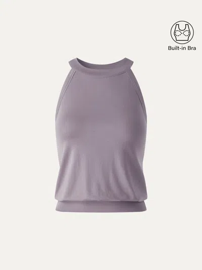 Oglmove Halter Neck Banded Hem Bra Tank Bra Top In Purple
