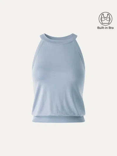 Oglmove Halter Neck Banded Hem Bra Top In Arctic Mist Blue