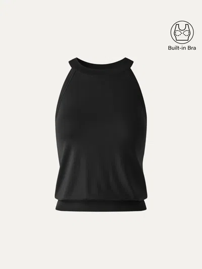 Oglmove Halter Neck Banded Hem Bra Top In Black