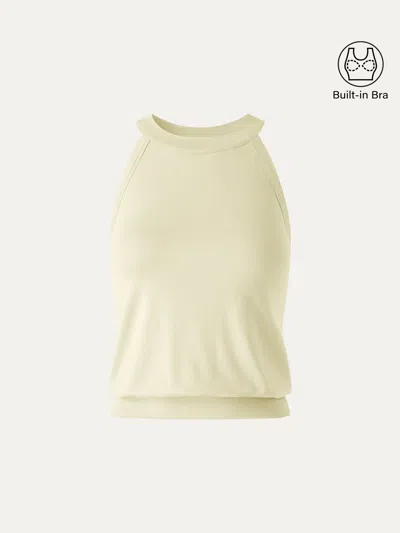 Oglmove Halter Neck Banded Hem Bra Top In Cream Yellow