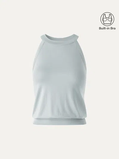 Oglmove Halter Neck Banded Hem Bra Top In Light Azure Blue