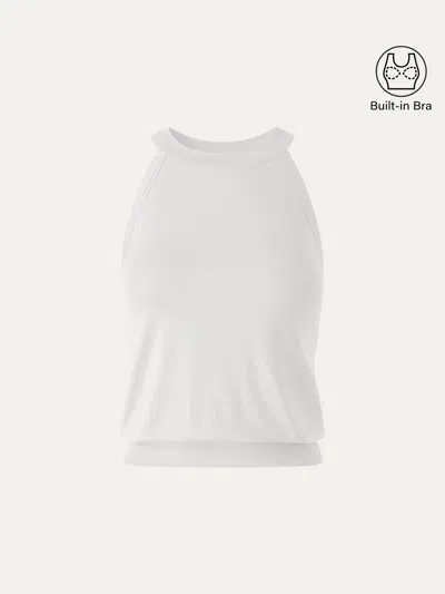Oglmove Halter Neck Banded Hem Bra Top In Off White