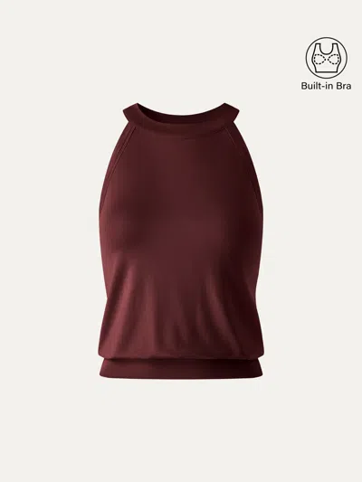 Oglmove Halter Neck Banded Hem Bra Top In Ruby Red