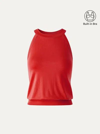 Oglmove Halter Neck Banded Hem Bra Top In Scarlet Red