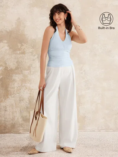 Oglmove Halter Neck Side Gathered New Airy Bra Tank