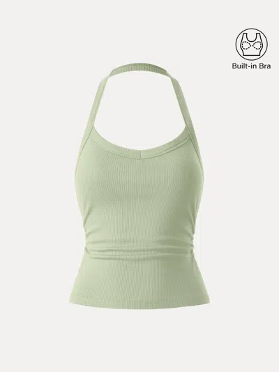 Oglmove Halter Neck Side Ruched Ribbed Bra Tank