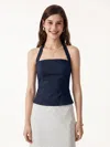 Oglmove Halter Neck Smocked Top In Blue