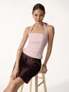 Oglmove Halter Neck Smocked Top In Pink