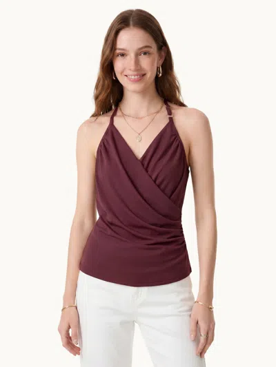Oglmove Halter Neck Surplice Ruched Bra Top In Burgundy