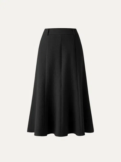 Oglmove High Waisted Umbrella Hem Midi Skirt In Black