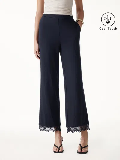 Oglmove Lace Trim Draped Mid Rise Wide Leg Pants With Pockets In Black