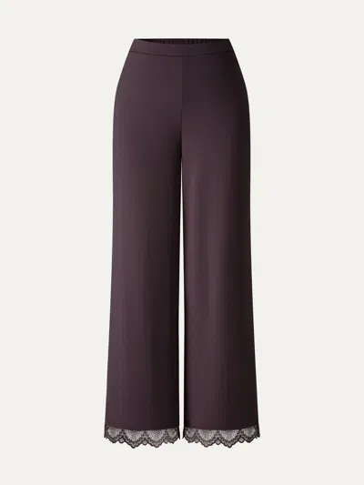 Oglmove Lace Trim Draped Mid Rise Wide Leg Pants With Pockets In Brown