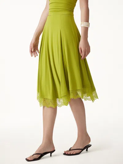 Oglmove Lace Trim Midi Circle Flare Skirt In Green