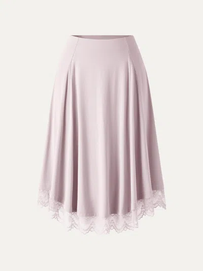 Oglmove Lace Trim Midi Circle Flare Skirt In Pink