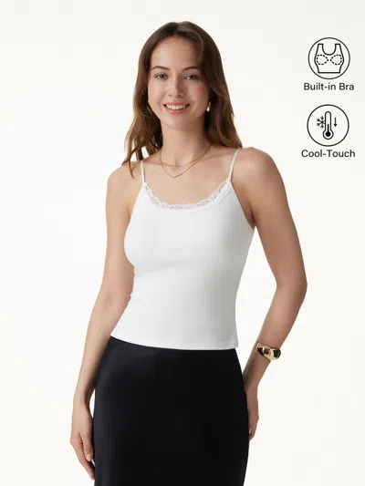 Oglmove Lace Trim Scoop Neck Spaghetti Bra Top In White