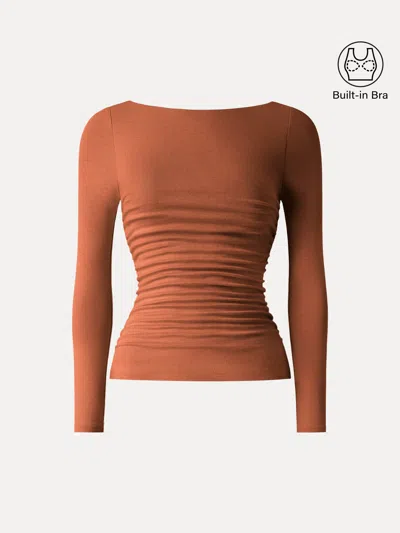 Oglmove Light Warm Boatneck Ruched Brami Top In Autumn