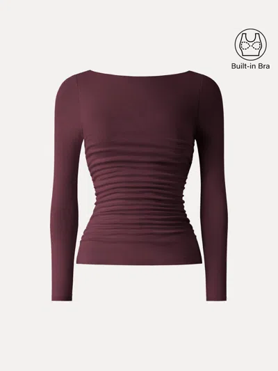 Oglmove Light Warm Boatneck Ruched Brami Top In Ruby Berry