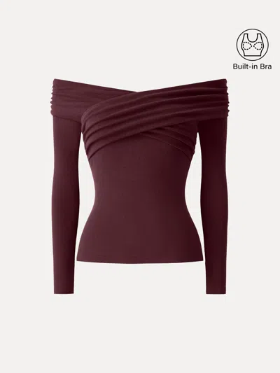 Oglmove Light Warm Criss Cross Off-shoulder Bra Top In Red