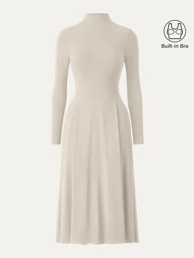 Oglmove Light Warm Mockneck Pleated Midi Brami Dress With Pockets In Misty Mist