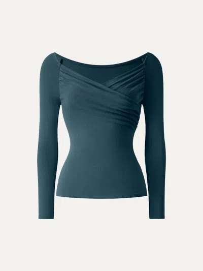 Oglmove Light Warm Surplice Ruched Long Sleeve Top In Forest Night