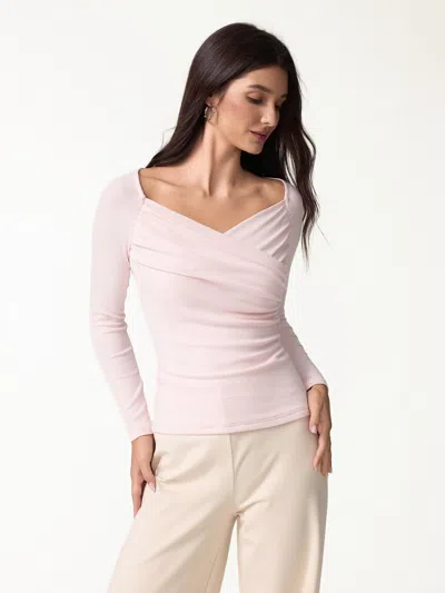 Oglmove Light Warm Surplice Ruched Long Sleeve Top In Powder Pink