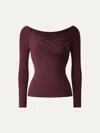 Oglmove Light Warm Surplice Ruched Long Sleeve Top In Ruby