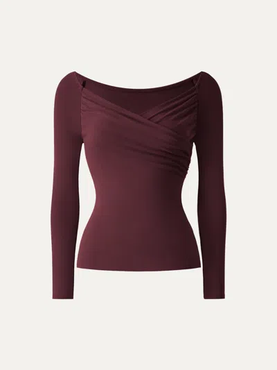 Oglmove Light Warm Surplice Ruched Long Sleeve Top In Ruby