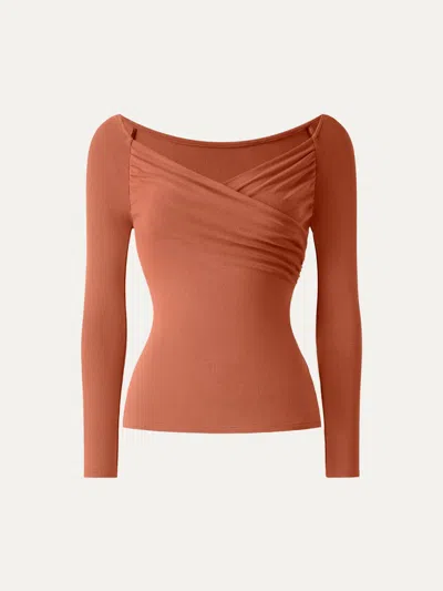 Oglmove Light Warm Surplice Ruched Long Sleeve Top In Savanna Orange