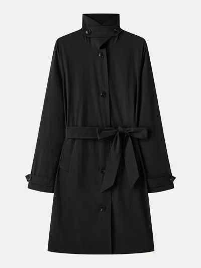 Oglmove Lightweight Water-repellent Notched Collar Trench Coat With Pockets In Black