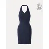 Oglmove Classic Halter Neck Opend Back Mini Bra Dress In Blue