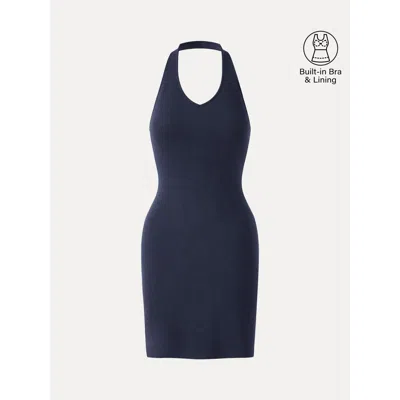 Oglmove Classic Halter Neck Opend Back Mini Bra Dress In Blue