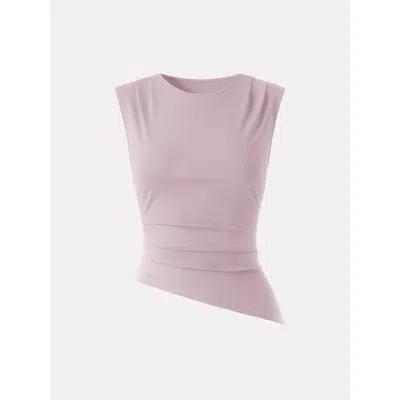 Oglmove Effortless Wide Shoulder Tucked Asymmetrical Hem Sleeveless Top In Pink