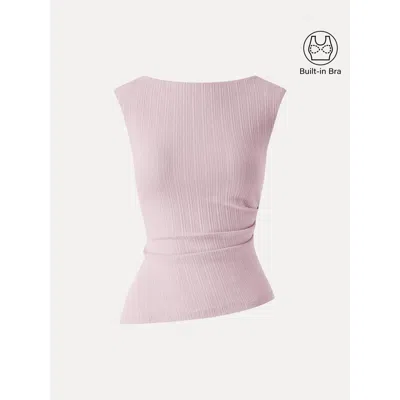 Oglmove Effortless Wide Shoulder Tucked Asymmetrical Hem Sleeveless Top In Pink
