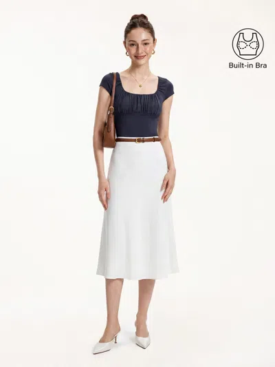 Oglmove Linen Blend Jersey Ruched Square Neck Cropped Bra Top