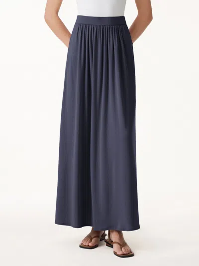 Oglmove Linen Knit Gathered A-line Maxi Skirt With Pockets In Smoky Navy
