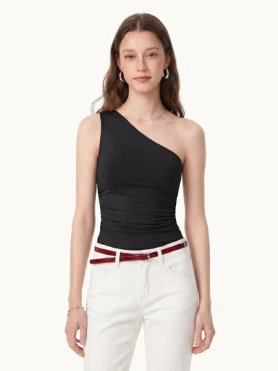 Oglmove Linen Knit One Shoulder Bra Tank In Black