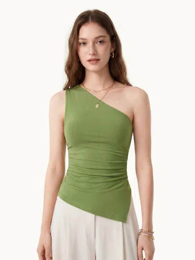 Oglmove Linen Knit One Shoulder Bra Tank In Green