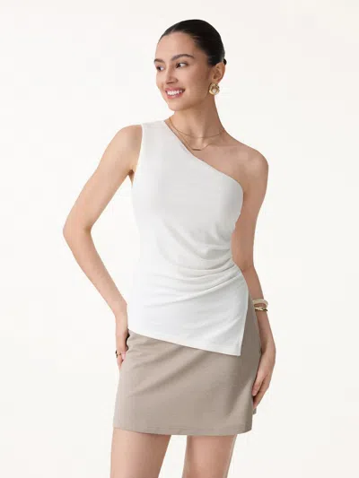 Oglmove Linen Knit One Shoulder Bra Tank In White
