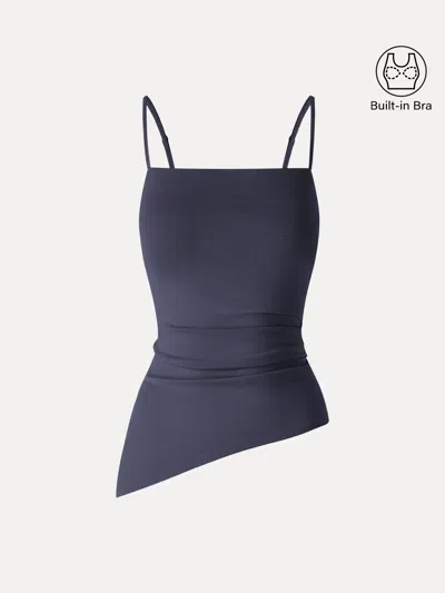 Oglmove Linen Spaghetti Bra Top With Side Slit In Blue