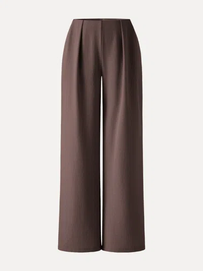 Oglmove Linen Wide Flare Pant With Pockets In Brown
