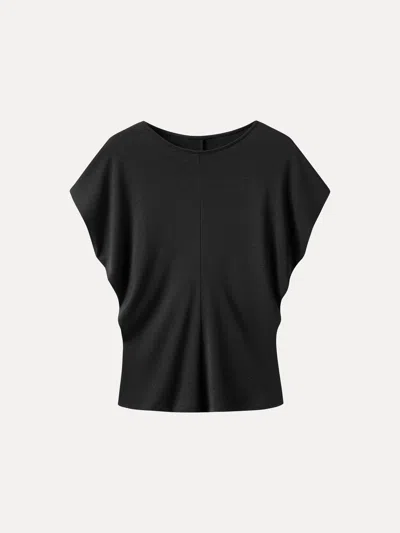 Oglmove Linen-blend Round Neck Relaxed Summer Top In Black