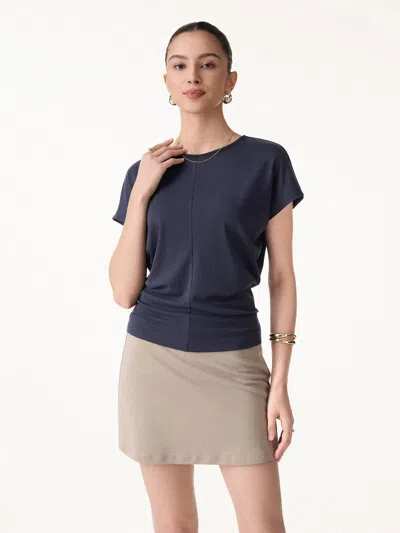 Oglmove Linen-blend Round Neck Relaxed Summer Top In Blue