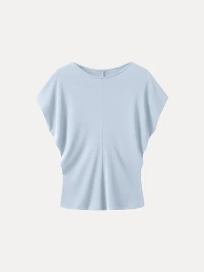 Oglmove Linen-blend Round Neck Relaxed Summer Top In Blue
